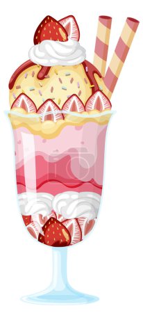 Illustration for Ice cream sundae served in a glass illustration - Royalty Free Image