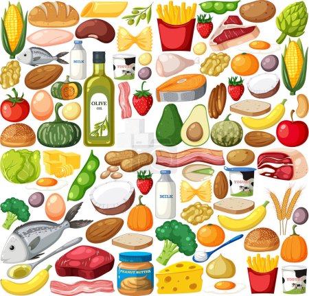Food vegetable and fruit seamless pattern illustration