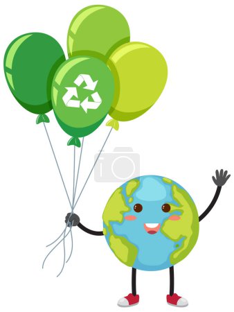 Téléchargez les illustrations : World earth day concept with earth globe cartoon character illustration - en licence libre de droit
