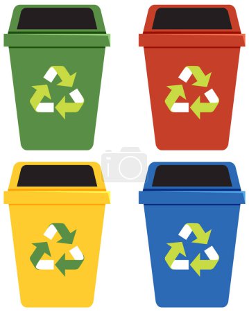 Ilustración de Contenedores de basura multicolores para diferentes tipos de ilustración de residuos - Imagen libre de derechos
