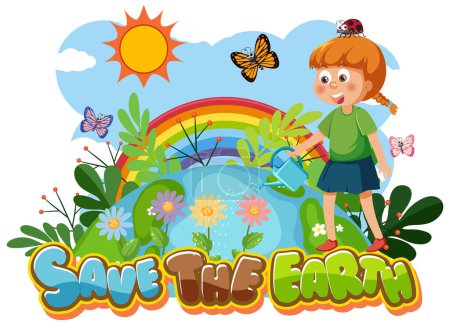 Illustration for Save the earth text for banner or poster design illustration - Royalty Free Image