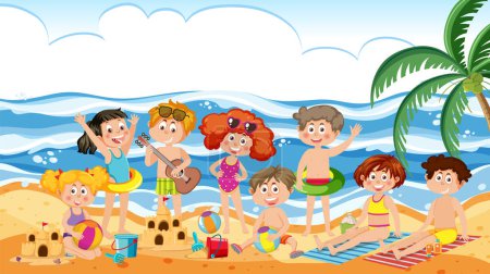 Téléchargez les illustrations : Kids on summer beach vacation illustration - en licence libre de droit