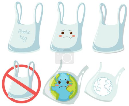 Téléchargez les illustrations : Plastic bags for reuse or recycle set illustration - en licence libre de droit