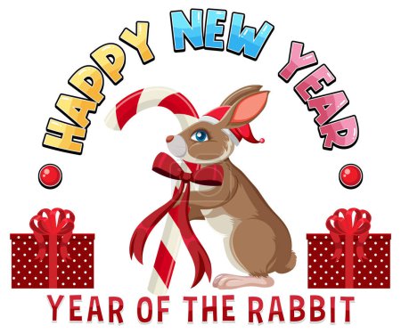 Illustration for Happy New Year 2023 with cute rabbit illustration - Royalty Free Image