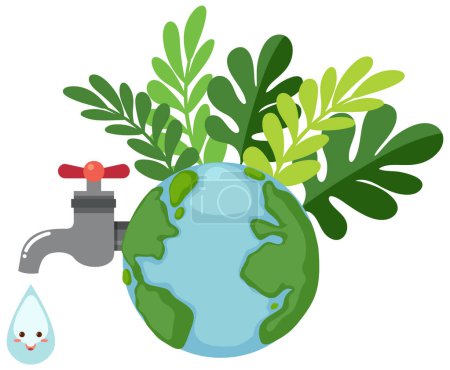 Illustration for World earth day concept with plants growing on earth illustration - Royalty Free Image