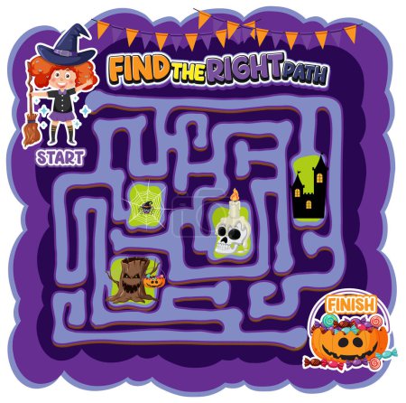 Ilustración de Laberinto plantilla de juego en el tema de Halloween para niños ilustración - Imagen libre de derechos