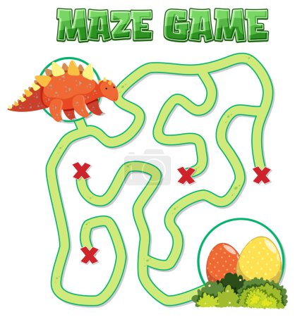 Téléchargez les illustrations : Modèle de jeu de labyrinthe dans le thème des dinosaures pour enfants illustration - en licence libre de droit