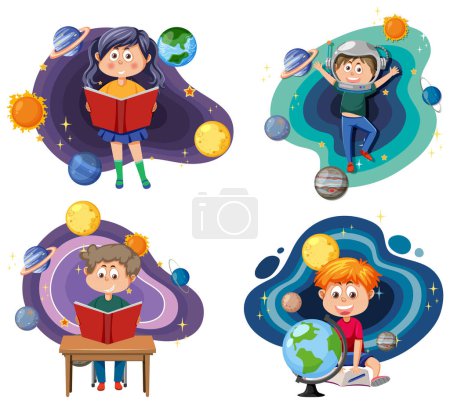 Ilustración de Conjunto de ilustración para niños de astronomía - Imagen libre de derechos