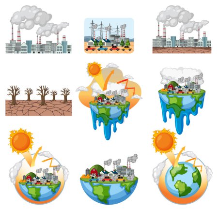 Téléchargez les illustrations : Save the earth logo and banner set illustration - en licence libre de droit