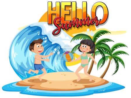 Illustration for Kids enjoying summer holiday on the island illustration - Royalty Free Image