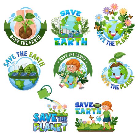 Ilustración de Guardar el logotipo de la tierra y la ilustración conjunto de banners - Imagen libre de derechos