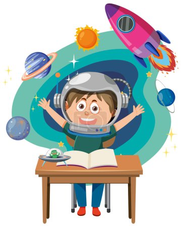 Téléchargez les illustrations : Enfant portant un casque astronaute illustration - en licence libre de droit