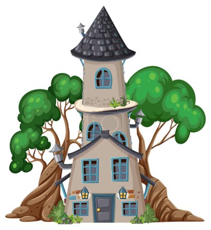 Téléchargez les illustrations : Fairytale tower on white background illustration - en licence libre de droit