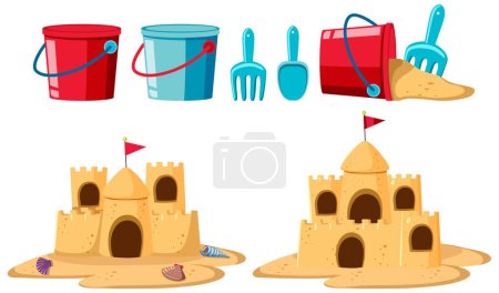 Téléchargez les illustrations : Building sand castle objects illustration - en licence libre de droit