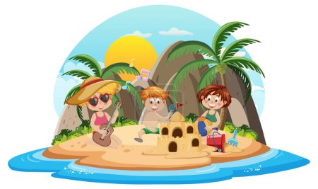 Téléchargez les illustrations : Summer kids on the beach illustration - en licence libre de droit