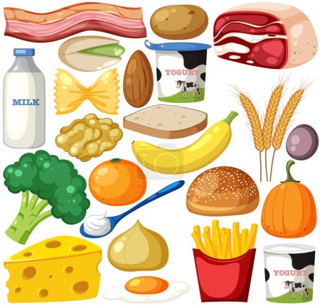 Téléchargez les illustrations : Food vegetable and fruit seamless pattern illustration - en licence libre de droit