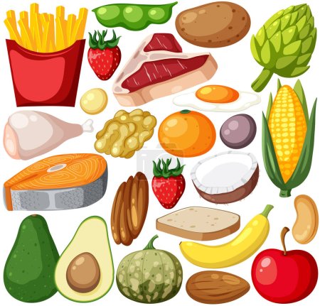 Téléchargez les illustrations : Food vegetable and fruit seamless pattern illustration - en licence libre de droit