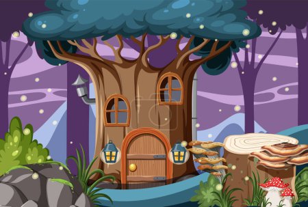 Ilustración de Fantasía casa misteriosa en el bosque ilustración - Imagen libre de derechos