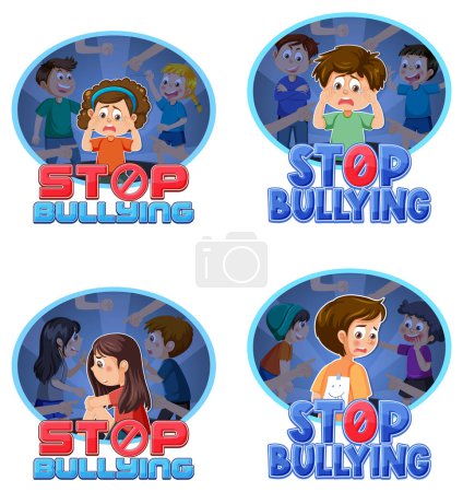 Illustration for Stop bullying with kid cartoon character banner illustration - Royalty Free Image