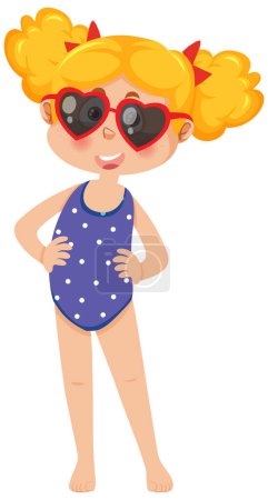 Illustration for Little girl wearing sunglasses in summer theme illustration - Royalty Free Image