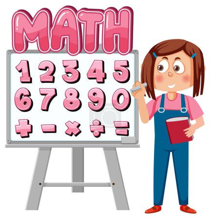Téléchargez les illustrations : Girl cartoon character with math and number theme illustration - en licence libre de droit