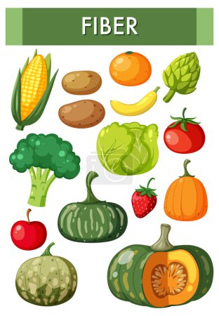 Illustration for Vegetables and fruits fiber foods group illustration - Royalty Free Image