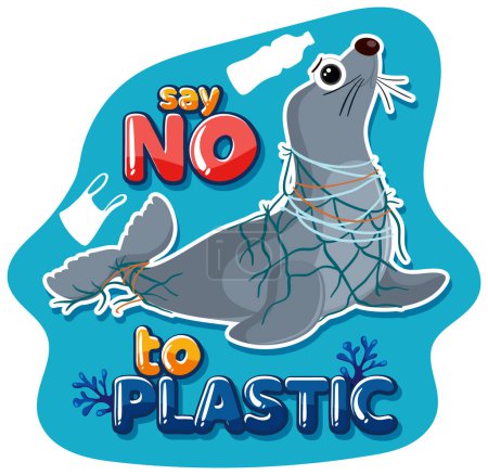 Illustration for Say no plastic logo banner design illustration - Royalty Free Image