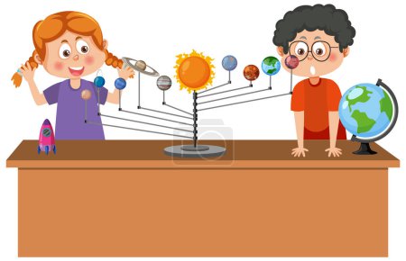 Téléchargez les illustrations : Enfants scientifiques faisant des expériences scientifiques illustration - en licence libre de droit