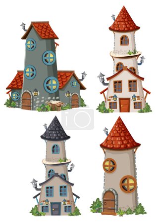 Téléchargez les illustrations : A set of fairytale towers illustration - en licence libre de droit