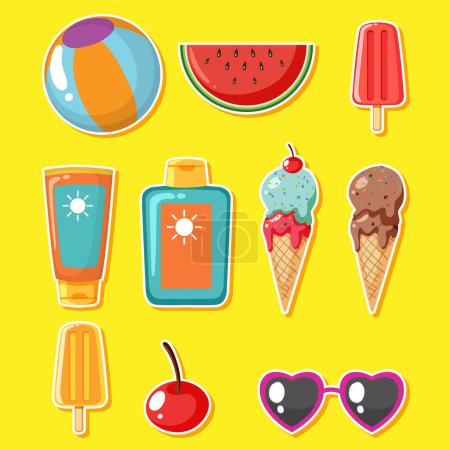 Téléchargez les illustrations : Summer beach icons set illustration - en licence libre de droit