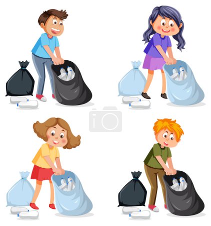 Illustration for Children doing housework characters set illustration - Royalty Free Image