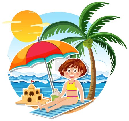 Illustration for Summer girl at the beach illustration - Royalty Free Image
