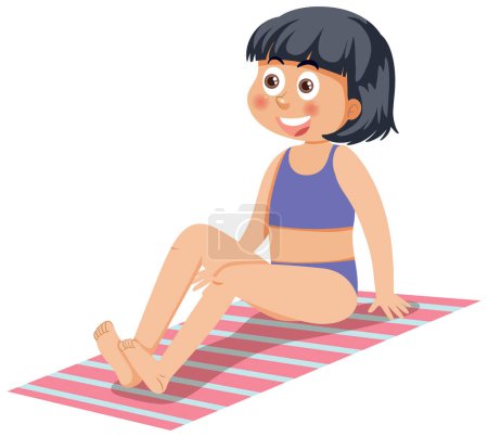 Téléchargez les illustrations : Une fille en bikini bronzant sur la plage illustration - en licence libre de droit