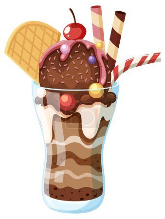Illustration for Ice cream sundae served in a glass illustration - Royalty Free Image