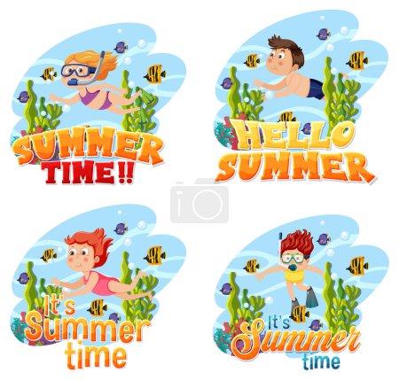 Illustration for Summer kid swimming underwater illustration - Royalty Free Image