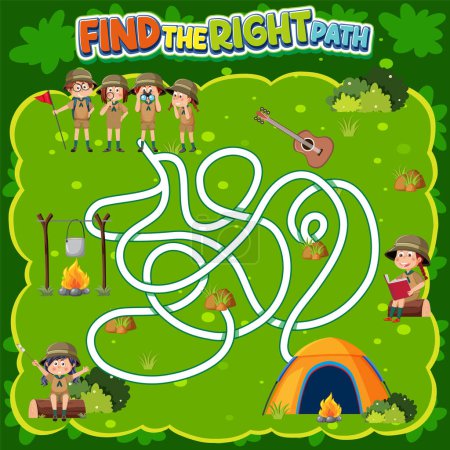 Illustration for Maze game template in camping theme for kids illustration - Royalty Free Image