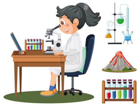 Illustration for A student doing chemistry experiment illustration - Royalty Free Image
