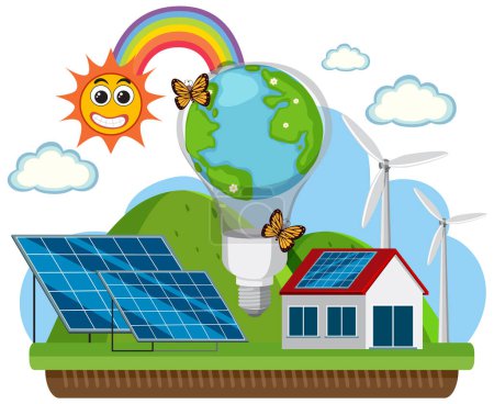 Illustration for Solar energy with house and solar cell  illustration - Royalty Free Image