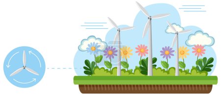 Téléchargez les illustrations : Illustration du concept d'énergie verte avec éoliennes - en licence libre de droit