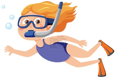 Téléchargez les illustrations : Une fille portant un masque de plongée avec tuba illustration - en licence libre de droit