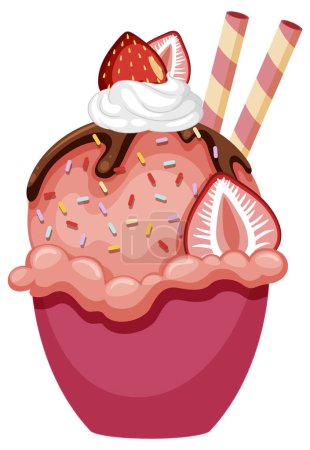 Téléchargez les illustrations : Strawberry ice cream served in a bowl illustration - en licence libre de droit