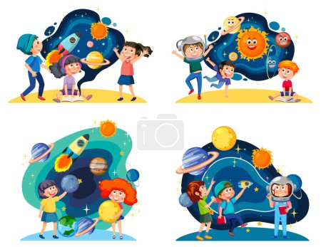 Téléchargez les illustrations : Illustration thématique Enfants dans l'espace - en licence libre de droit