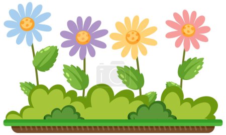 Colourful flowers with bush illustration