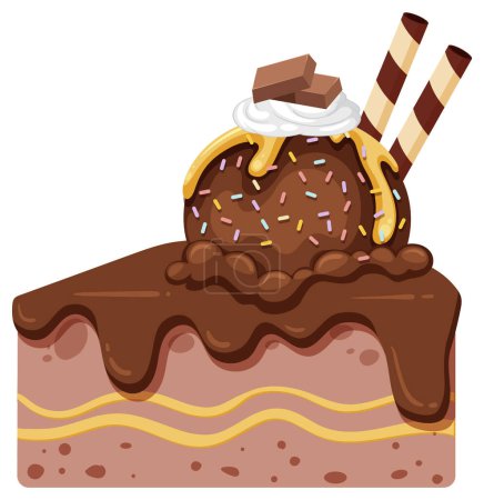 Illustration for Chocolate cake with ice cream topping illustration - Royalty Free Image
