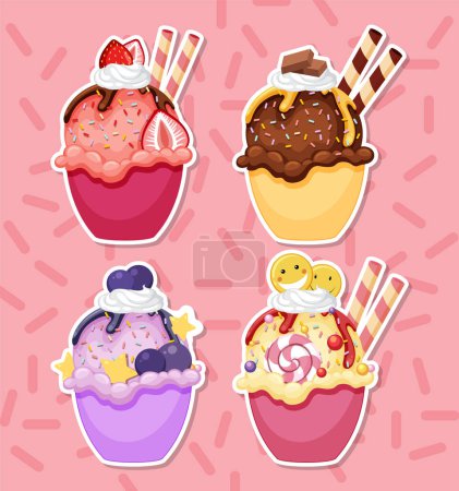 Téléchargez les illustrations : Colorful delicious desserts set illustration - en licence libre de droit