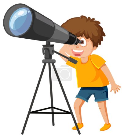 Ilustración de Un niño mirando a través de la ilustración del telescopio - Imagen libre de derechos