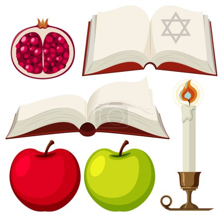 Téléchargez les illustrations : Set of Yom Kippur ceremonial object illustration - en licence libre de droit