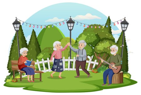 Téléchargez les illustrations : Les personnes âgées apprécient l'illustration du parc - en licence libre de droit