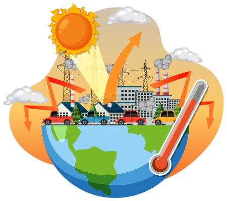 Ilustración de Greenhouse effect and global warming from pollution illustration - Imagen libre de derechos