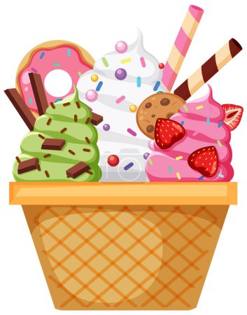 Téléchargez les illustrations : Ice cream wafer bowl with toppings illustration - en licence libre de droit